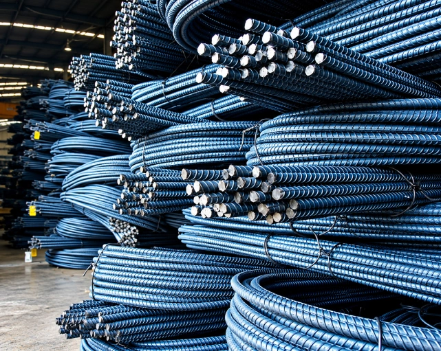 TMT steel bars stacked at J K Steel Corporation